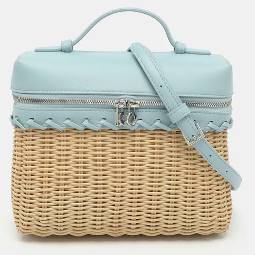 Loro Piana Extra Pocket L19 North-South Light Blue/Beige Wicker and Leather Bag