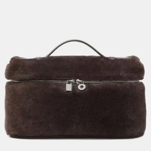 Loro Piana L19 shoulder bag in coffee brown teddy fabric Ref 0724019