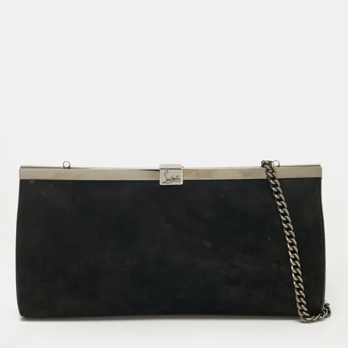 Christian Louboutin Palmette Black Suede Chain Clutch