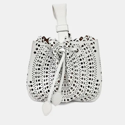 Alaia Rosemary 19 White Calfskin Leather Bucket Bag