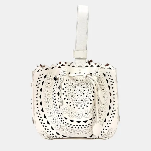 Alaia White Leather Laser-Cut Bucket Bag