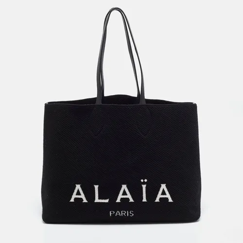 Alaia Black Knit Logo Fabric Tote