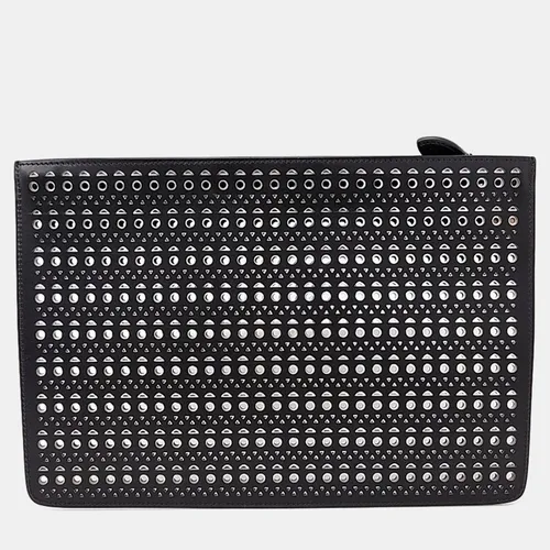 Alaïa Laser Cut Studded Black Calfskin Leather Clutch Bag