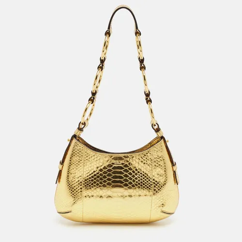 Michael Kors Collection Bardot Mini Gold Python Embossed Leather Hobo