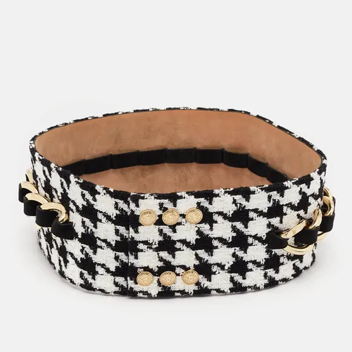 Balmain Black/White Tweed Chainlink Wide Waist Belt