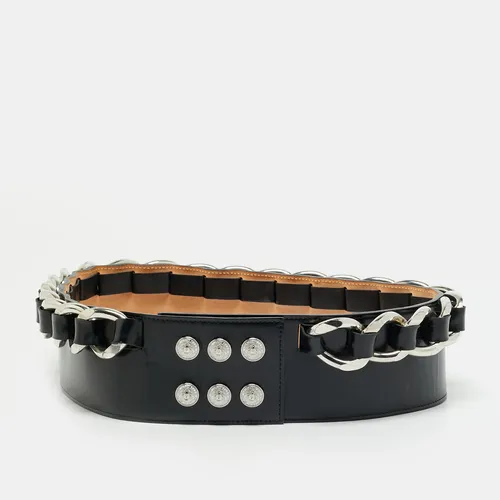 Balmain Chain Embellished Waist Belt Black Leather