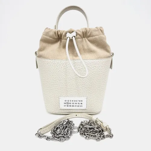 Maison Margiela 5AC Micro Cream Grained Leather and Canvas Bucket Bag
