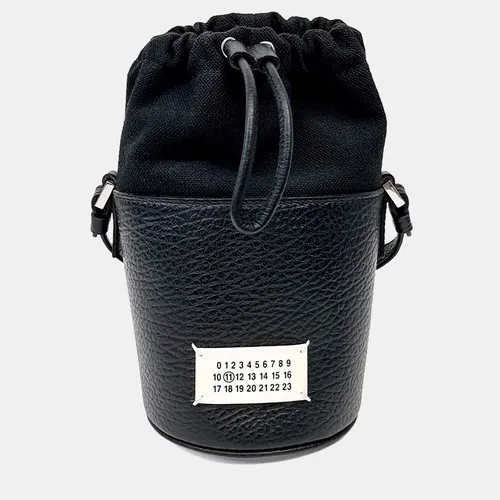 Maison Margiela 5AC Micro Black Grained Leather Canvas Bucket Bag