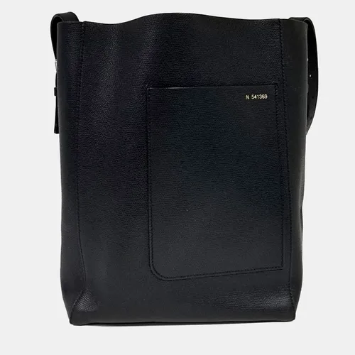 Valextra Black Leather Sequiello Medium Bucket Bag