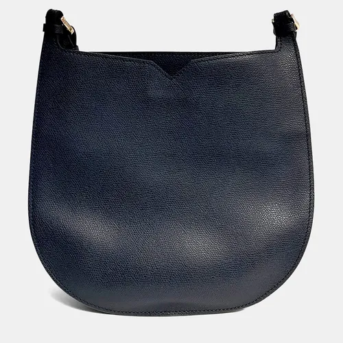 Valextra Navy Blue Leather Weekend Hobo Bag