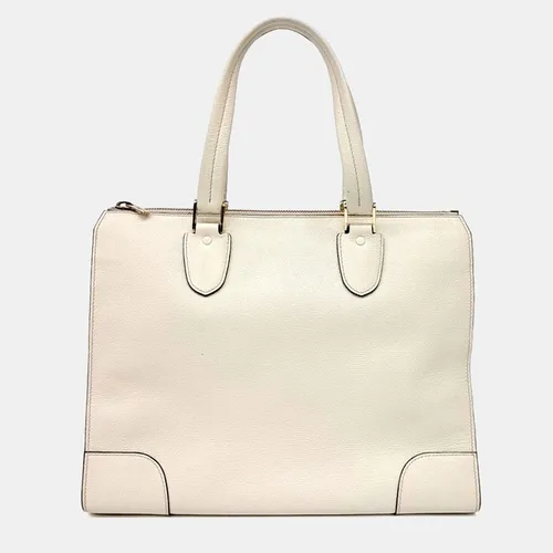 Valextra Babila Large Cream Grained Calfskin Leather Tote Bag