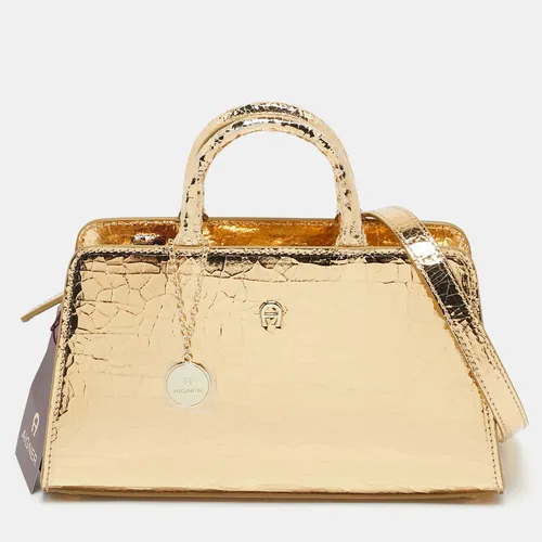Aigner Gold Crackled Patent Leather Mini Cybill Tote