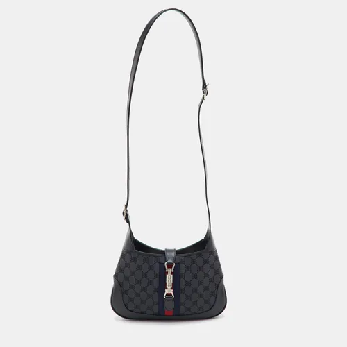 Gucci x Balenciaga Jackie Black GG Canvas and Leather Shoulder Bag