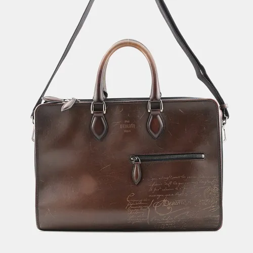 Berluti To Jules Dark Brown Scritto Venezia Leather Briefcase Bag