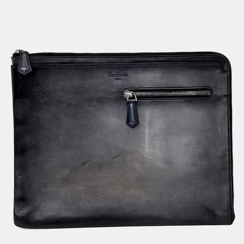 Berluti Jour PM Black Leather Pouch Bag