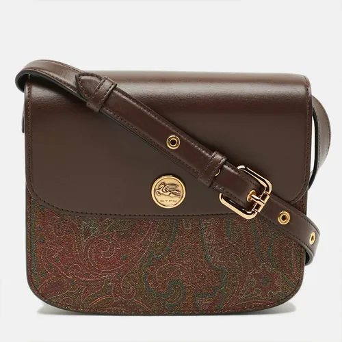 Etro Tracolla Brown Paysley Print Coated Canvas and Leather Crossbody Bag