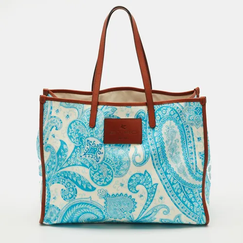 Etro Blue/White Paisley Print Canvas and Leather Shopper Tote