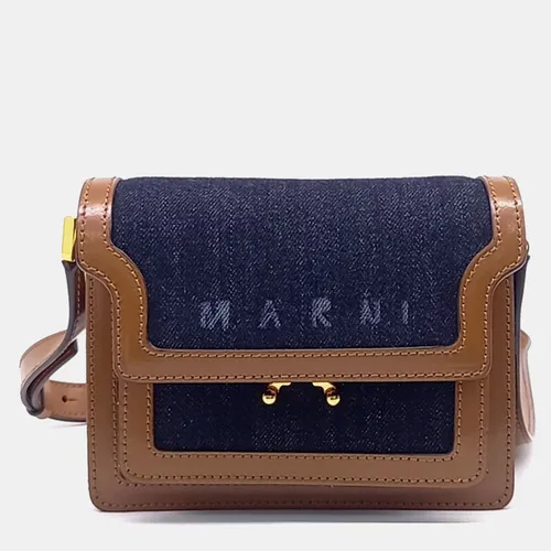 Marni Trunk Mini Dark Blue Denim Calfskin Leather Shoulder Bag