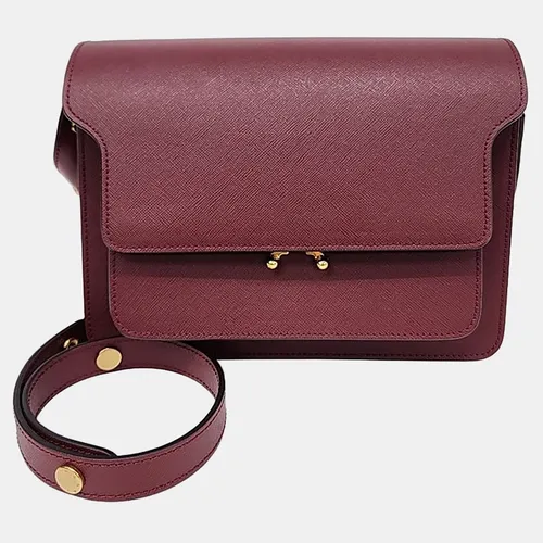 Marni Trunk Small Burgundy Saffiano Leather Crossbody Bag