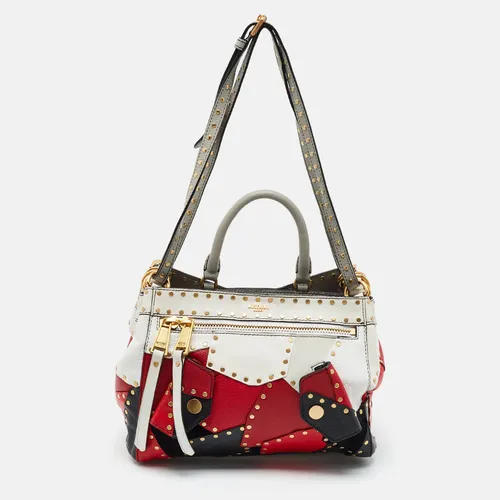 Moschino Studded B Pocket Multicolor Leather and Suede Tote