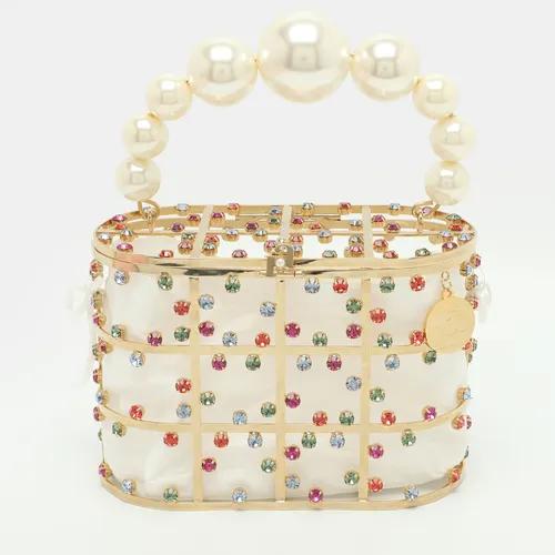 Rosantica x ADR Holli Lucine Gold/Multicolor Crystals and Gold Tone Metal Cage Clutch