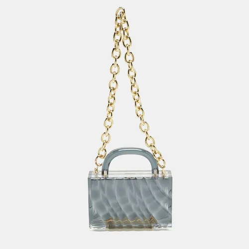 L'Afshar Grey Acrylic Amnis Chain Clutch