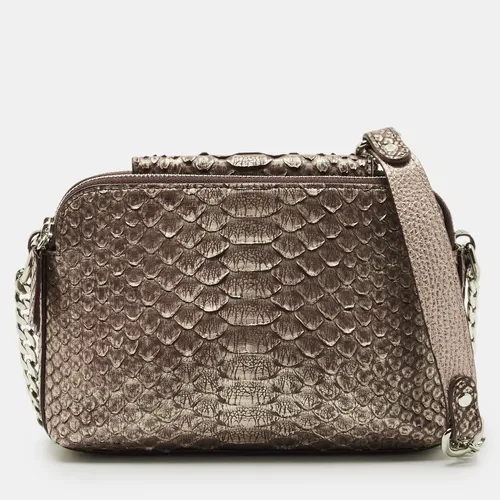 Maria Oliver Brown Python Double Zip Crossbody Bag