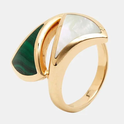 Bvlgari Divas' Dream Malachite Mother of Pearl 18k Yellow Gold Charm Ring EU 50