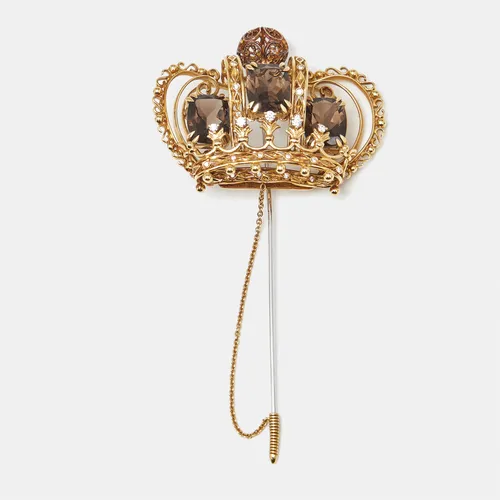 Dolce & Gabbana Royal Diamond Smoky Quartz 18k Two Tone Gold Brooch