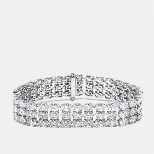 28 cts Oval Lab Grown Diamonds 18k White Gold Bracelet 17 cm