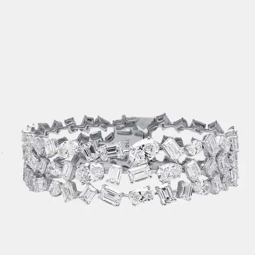29 cts Emerald Cut Oval Lab Grown Diamonds 18k White Gold Bracelet