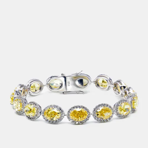 21.00 cts Intense Yellow Oval Round Lab Grown Diamonds 18k White Gold Bracelet