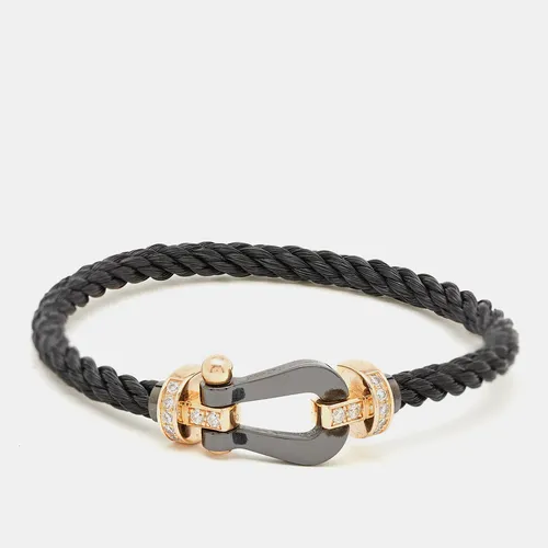 Fred Force 10 Diamond Ceramic 18k Rose Gold Black Cable Large Model Bracelet 16