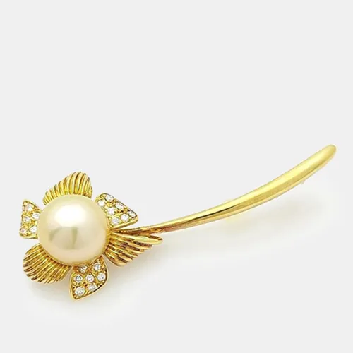 Tasaki 18k Yellow Gold Pearl Diamond Brooch