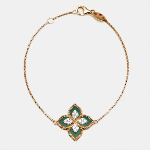 Roberto Coin Princess Flower Diamond Malachite 18k Two Tone Gold Bracelets cm