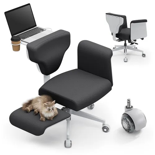 NEWTRAL Freedom-X-FF Criss Cross Chair with Armrests & Wheels, Multi-Position Recliner Chair, Ergonomic Cross Legged Chair, Adjustable Laptop Tray, Waterproof Fabric, for Home Office, Relax, and Pet Companion - Dark Gray