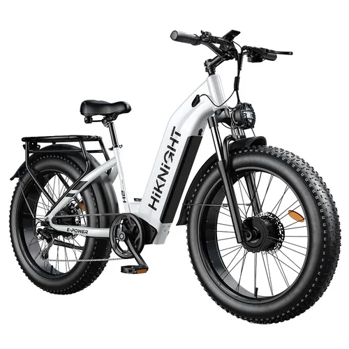 "HIKNIGHT H2 PRO Electric Bike, 3000W Peak Dual Motors, 61km/h Max Speed, 145km Range, 52V 20Ah Removable Battery, 35° Climbing Ability, 26""×4.0"" Fat Tires, Dual Hydraulic Disc Brakes, Full Suspension, Shimano 7-Speed, 150kg Load Capacity - White"