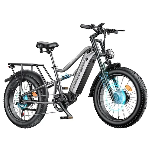 HIKNIGHT H6 PRO Electric Bike, 4000W Peak Dual Motors, 52V 20Ah Removable Battery, 145km Range, 64km/h Max Speed, 200N·m Torque, Dual-Crown Front Fork, Rear Air Shock, Shimano 7-Speed, All-Terrain Fat Tires - Gray