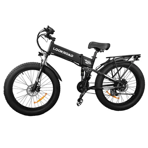 LOOKROAD L26 Foldable Electric Bike, 1000W Rear Hub Motor, 48V 15Ah Removable Battery, 60km/h Max Speed, 90km Range, 26×4.0 Fat Tires, LCD Display & Rear Rack, Shimano 21-Speed, Full Suspension