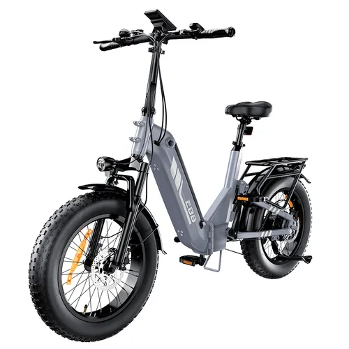 "EB8 Foldable Electric Bike, 250W Motor, 48V 15Ah Battery, 144+km Range, 25km/h Max Speed, 20×4.0"" Fat Tires, 5-Speed Gearbox, 15° Climbing Ability, Front Suspension, Dual Disc Brakes - Gray"