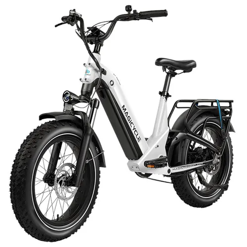 Magicycle Deer 2.0 Step-thru Electric Bike, 1000W Motor, 52V 20Ah Battery, 20*4.0 inch Tires, 32mph Max Speed, 120 Miles Range, Hydraulic Disc Brakes, Torque Sensor, Full Suspension - White