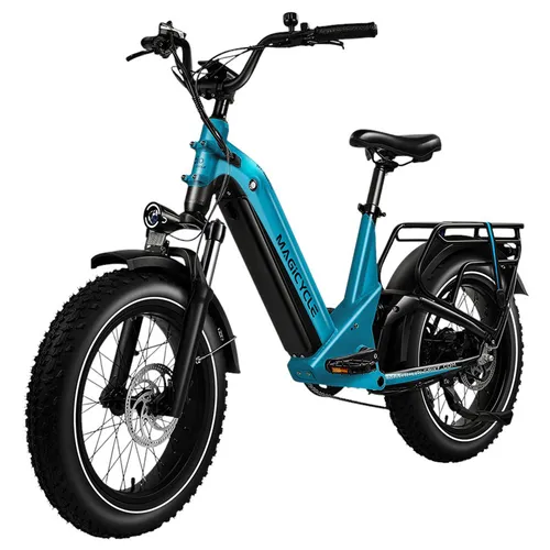 Magicycle Deer 2.0 Step-thru Electric Bike, 1000W Motor, 52V 20Ah Battery, 20*4.0 inch Tires, 32mph Max Speed, 120 Miles Range, Hydraulic Disc Brakes, Torque Sensor, Full Suspension - Blue Black