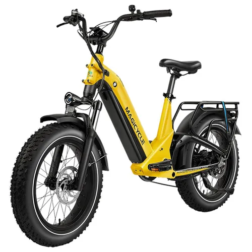 Magicycle Deer 2.0 Step-thru Electric Bike, 1000W Motor, 52V 20Ah Battery, 20*4.0 inch Tires, 32mph Max Speed, 120 Miles Range, Hydraulic Disc Brakes, Torque Sensor, Full Suspension - Yellow