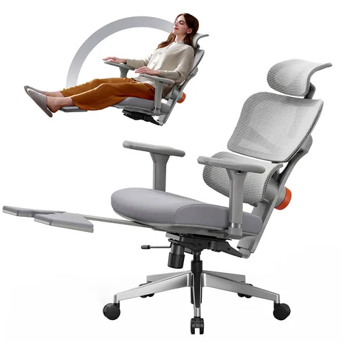 NEWTRAL NT002 Ergonomic Office Chair with Adjustable Footrest & Headrest, Adaptive Lumbar Support and 4D Armrests, Gray
