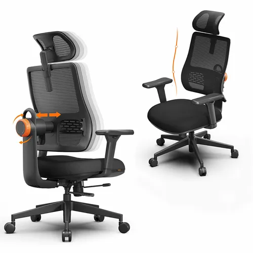 NEWTRAL MAGICH003 Ergonomic Office Chair, Auto-Following Backrest, Adaptive Lower Back Support, Adjustable Headrest Seat Depth, 3D Armrest Recliner, 3 Positions to Lock, Black