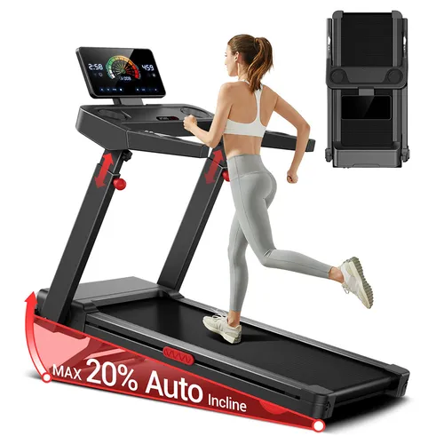 "UMAY L10 Treadmill with 20% Auto Incline, 3.5HP Brushless Motor, 400lbs Max Load, 108cmx41.2cm Walking Area, Adjustable Height & Touchscreen Display, 6.5"" Ultra-Slim Fold for Family Use"