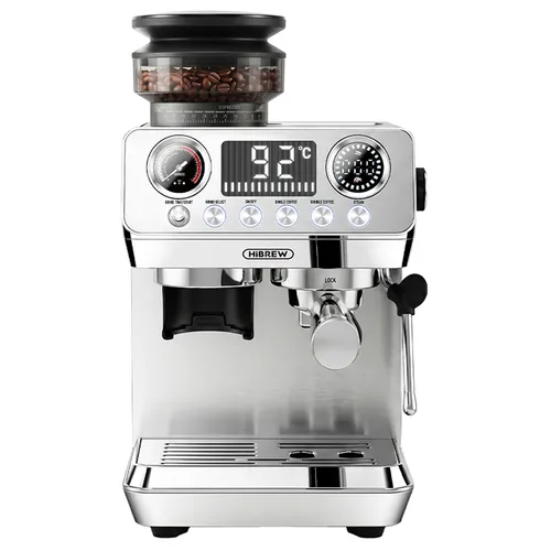 HiBREW H7 Lite Semi-Automatic Coffee Maker with Grinder, 20Bar Pump, 1350W Coffee Brewing Power, 1.8L Water Tank, 250g Bean Hopper, 44-Level Grind Adjustment, 51mm Portafilter, Steam Wand, LED Temperature Display
