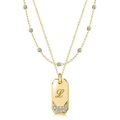 Italo Bezel Setting Engraved Initial Personalized Layering Necklaces For Women