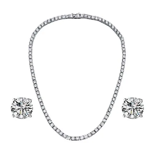 Round Cut Tennise Simple Necklace And Earrings Jewelry Set