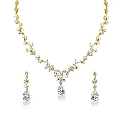 Fashion Golden Pear Cut Necklace And Earring Jewelry Set